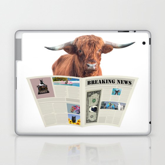 Highland Cow Newspaper Breaking News - Journalist Laptop & iPad Skin