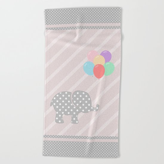 Elephant playing with balloons (children) Beach Towel