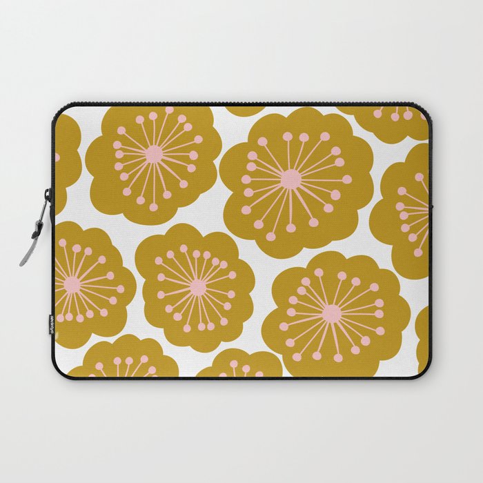 Mid Century Mod Flowers in Pink and Mustard Laptop Sleeve