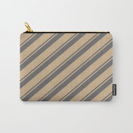 [ Thumbnail: Dim Gray & Tan Colored Lined Pattern Carry-All Pouch ]