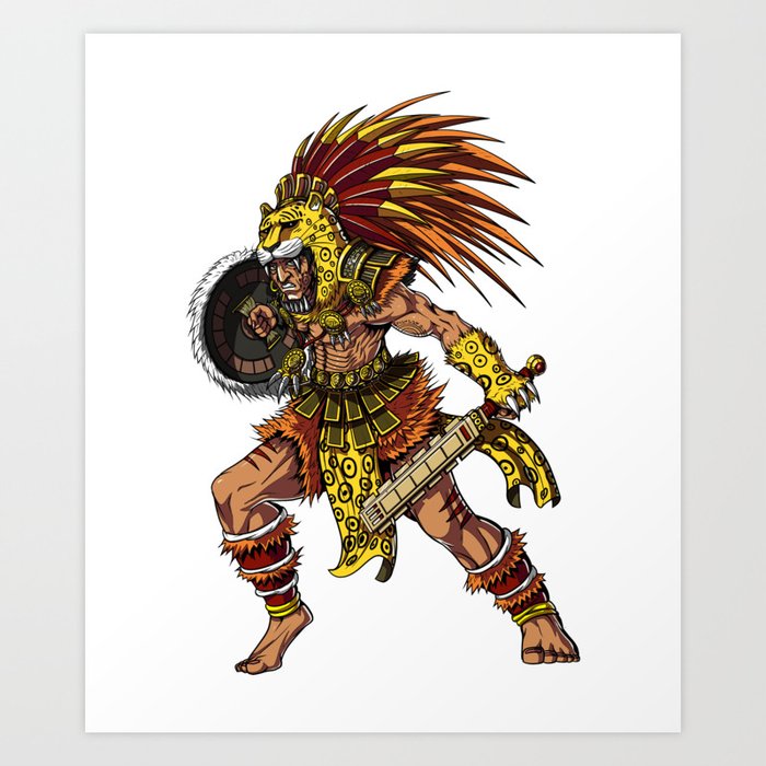 Aztec Jaguar Warrior Indian Native Mexican Art Print
