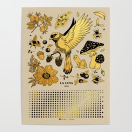 2024 Golden Botanical Moon Calendar Poster