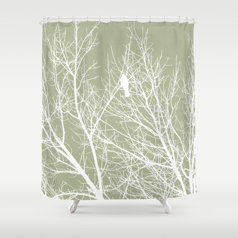 White Bird In White Tree Moss A593 Shower Curtain By