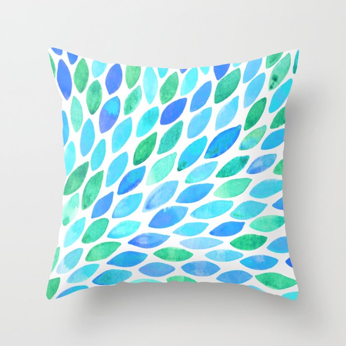 Watercolor brush strokes burst - turquoise and blue Throw Pillow