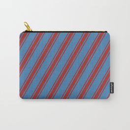 [ Thumbnail: Blue & Brown Colored Striped Pattern Carry-All Pouch ]