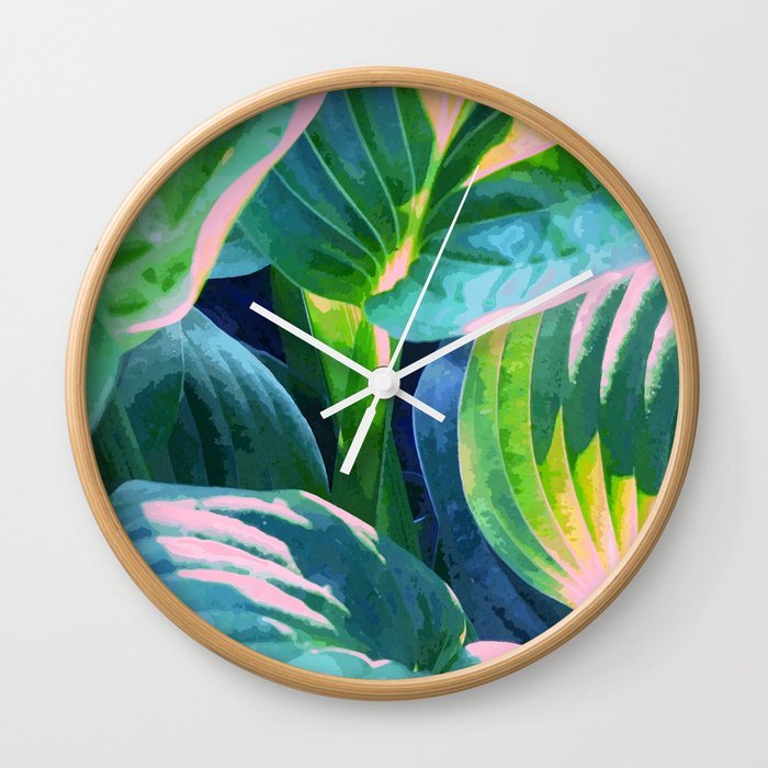 Jungle Blush | Botanical Plants Nature Rain | Pastel Tropical Forest Watercolor Painting Wall Clock