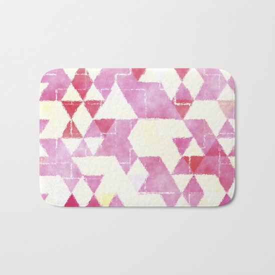 Abstract Pink Triangles, Watercolor Pattern Bath Mat