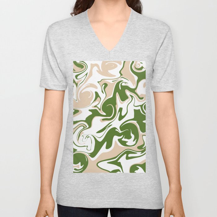 Spill - White, Sand and Palm Green V Neck T Shirt
