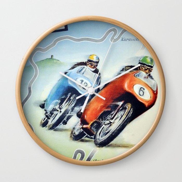 Nurburgring German Motorcycle Road Race Vintage Poster, Circa 1955 Wall Clock