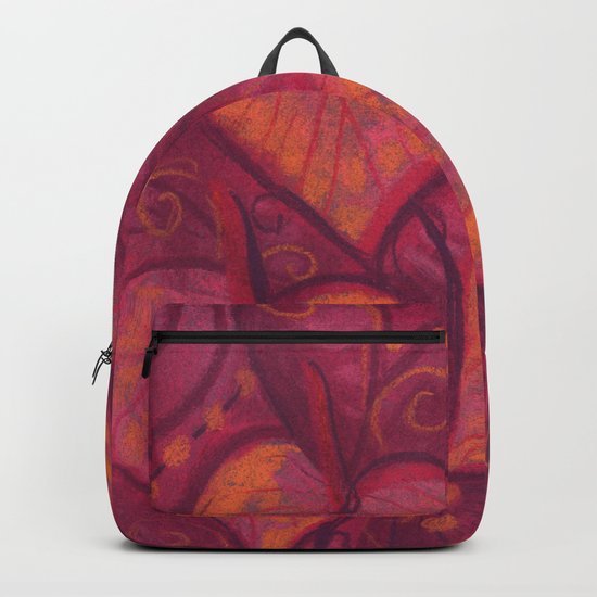Hearty Flowers, anthurium, funky floral, pink, red & orange Backpack