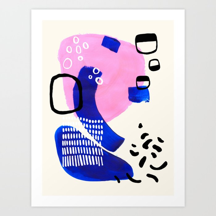 Fun Colorful Abstract Mid Century Minimalist Pastel Pink Royal