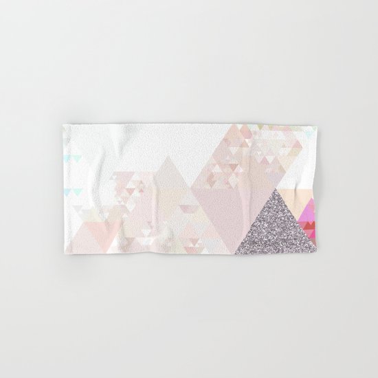Triangles in glittering Rose quartz - pink glitter triangle pattern Hand & Bath Towel