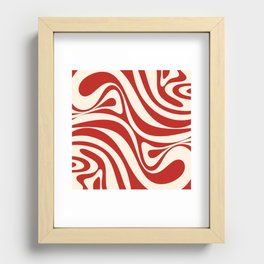 New Groove Retro Swirl Abstract Pattern in Red and Almond Cream Recessed Framed Print