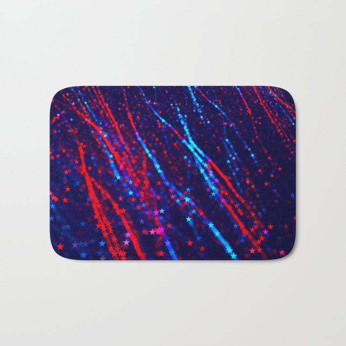 Red Blue Purple Stars Neon Glitter Confetti Colorful Pattern Fourth of July Presidents Day Fractal Bath Mat