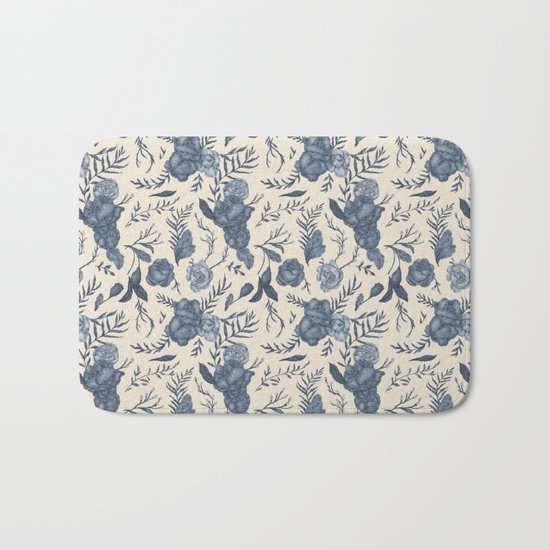 Blue Floral Pattern Bath Mat