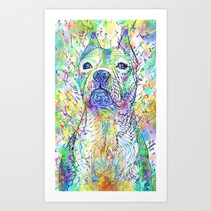 PIT BULL watercolor and ink portrait.1 Art Print