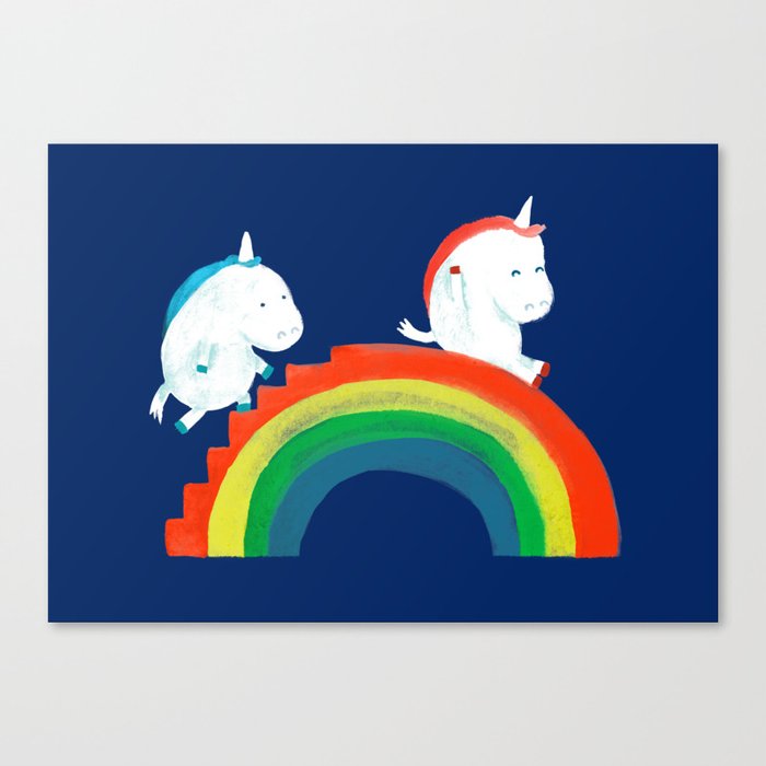 Unicorn on rainbow slide Canvas Print