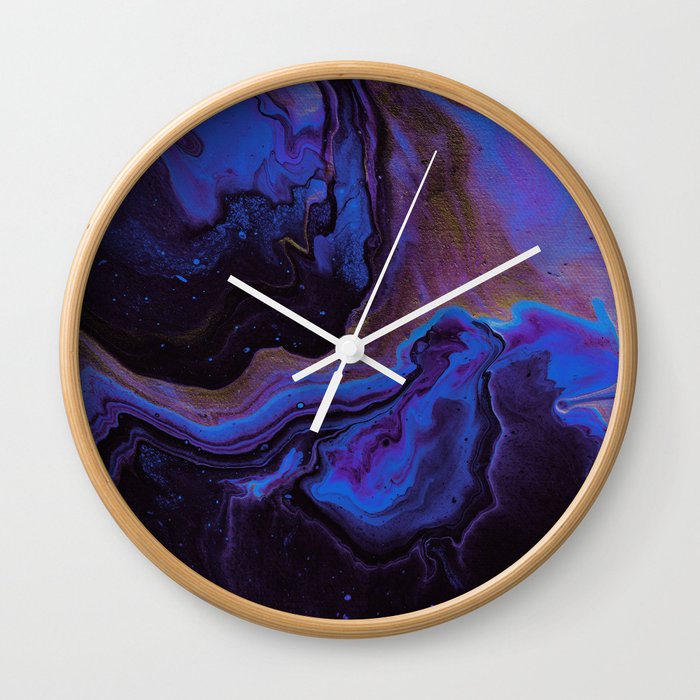 Golden Purple Blue Galaxy Wall Clock