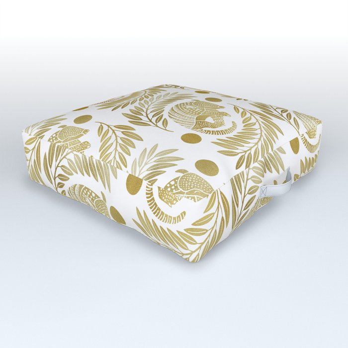 Sleepy Armadillo – Gold Metallic Silhouette Pattern Outdoor Floor Cushion