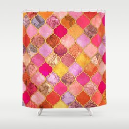 Hot Pink, Gold, Tangerine & Taupe Decorative Moroccan Tile Pattern Shower Curtain