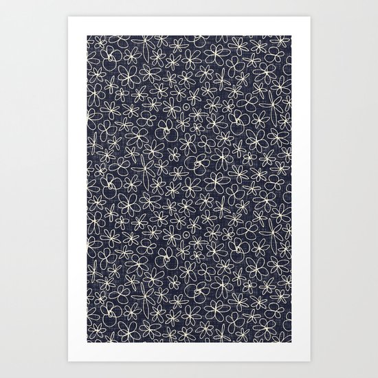 garland flowers cobalt Art Print