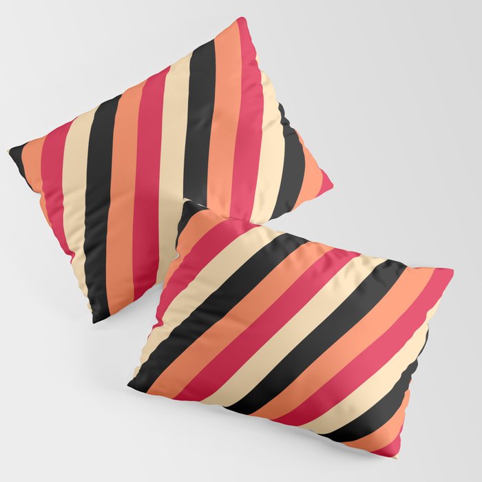 Crimson, Tan, Black, and Coral Colored Lines/Stripes Pattern Pillow Sham