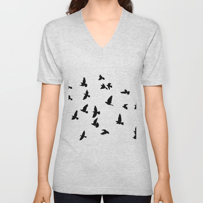Flock of flying birds V Neck T Shirt