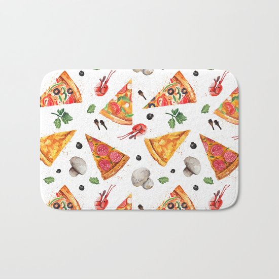 Pizza Pattern, Food Pattern, Watercolor Pizza Bath Mat