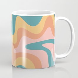 Retro Liquid Swirl Abstract Pattern Teal Mustard Blush Pink Orange  Mug