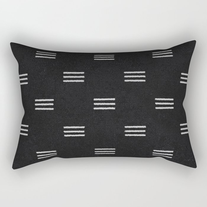 HAND DRAWN TRIPLE LINES WHITE ON BLACK Rectangular Pillow