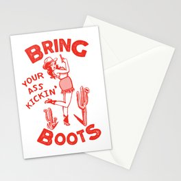 Bring Your Ass Kicking Boots! Cute & Cool Retro Cowgirl Design Stationery Card