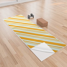 [ Thumbnail: Light Cyan and Orange Colored Lined/Striped Pattern Yoga Towel ]