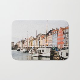 The Row | City Photography of Boats and Colorful Houses in Nyhavn Copenhagen Denmark Europe Bath Mat | Denmark, City, Travel Photography, Europe, Copenhagen, Boats, Nyhavn, Colorful, Scandinavian, Landscape Photo 