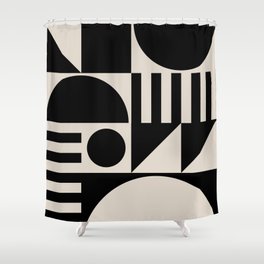 Mid Century Modern Geometric 936 Black and Linen White Shower Curtain