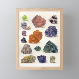 Minerals and Gems II Vintage Illustration Reinhard Brauns 1903 Colorful Green Blue Indigo Crystals Framed Mini Art Print