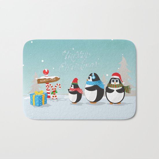 Christmas Penguins Bath Mat
