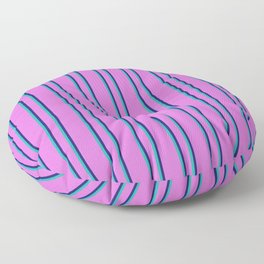 [ Thumbnail: Orchid, Midnight Blue, and Light Sea Green Colored Striped Pattern Floor Pillow ]