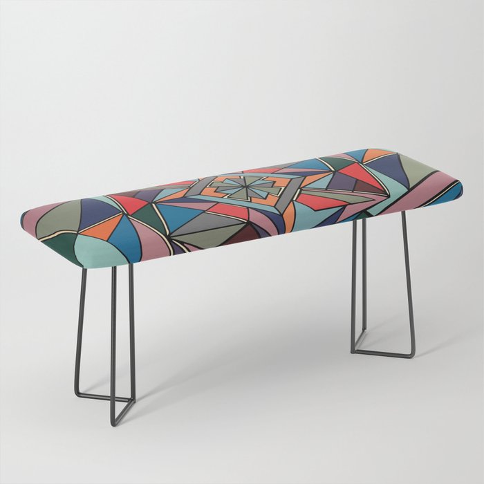 Modern Abstract Art Deco Multi-Colored Bench