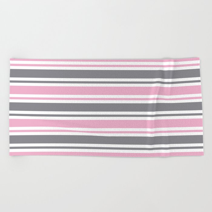 Pastel Pink & Gray & White Stripe Pattern Beach Towel