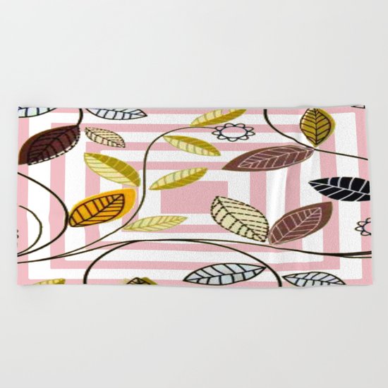 Rose Quartz, Clouds and Plants Beach Towel