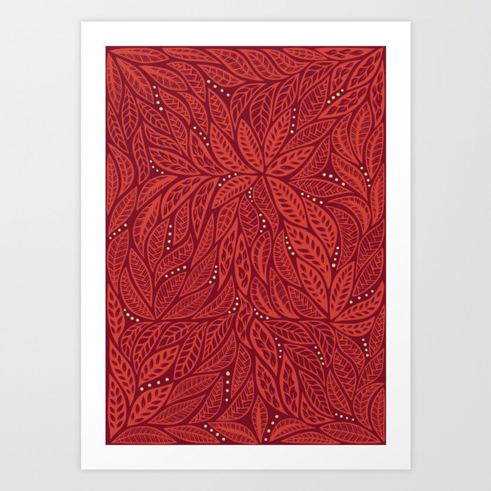 Polynesian Tribal Tattoo Red Floral Design Art Print