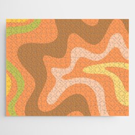 Retro Liquid Swirl Abstract Pattern Square 60s 70s Light Orange Green Brown Yellow Blush Jigsaw Puzzle