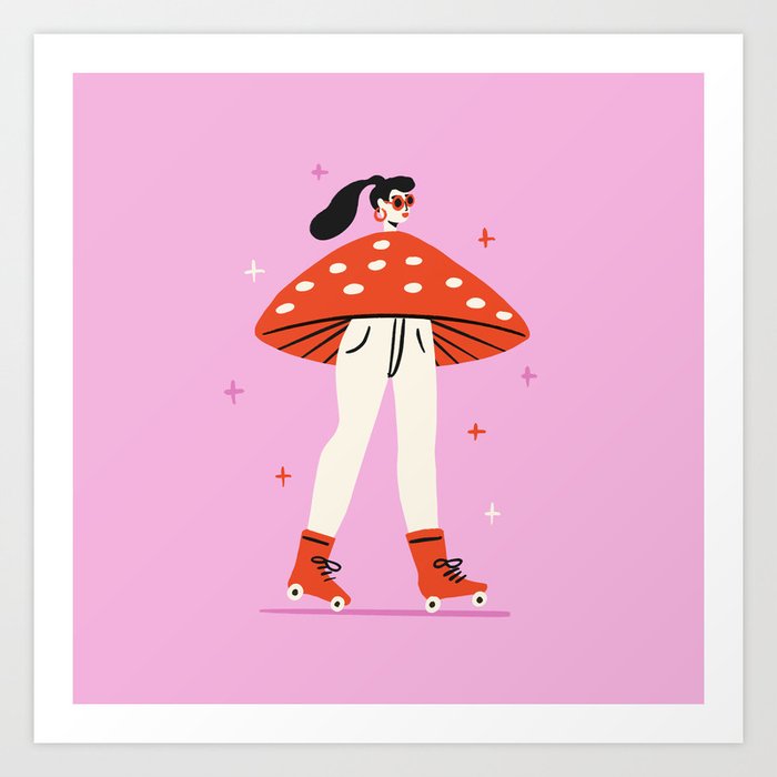 Retro Mushroom Girl Art Print