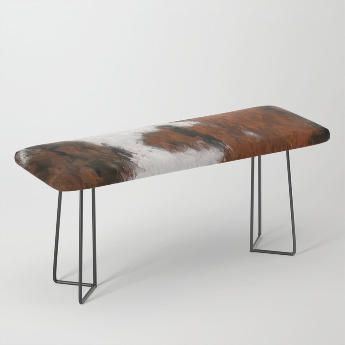 Cozzy Farmhouse Rust Hygge Print of Cowhide Fur Bench