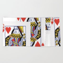 RED QUEEN OF HEARTS CASINO PLAYING CARDS Beach Towel