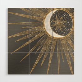 Elegant Gold Doodles Sun Moon Mandala Design Wood Wall Art