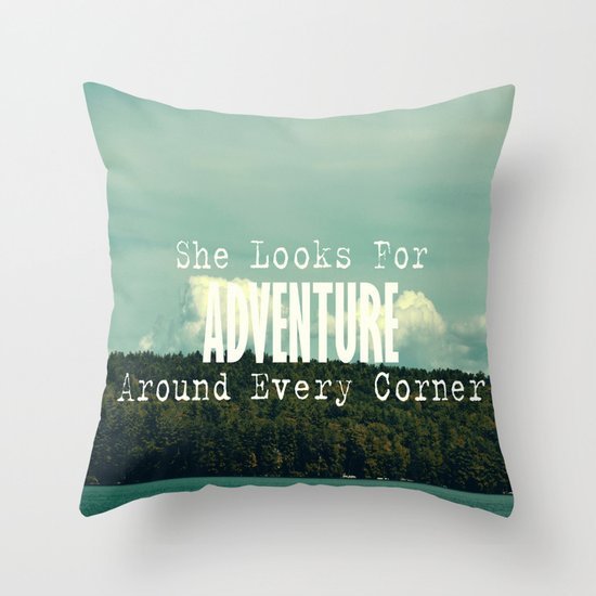 She Looks for Adventure Throw Pillow