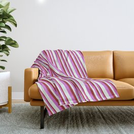 [ Thumbnail: Brown, Orchid, and Mint Cream Colored Stripes/Lines Pattern Throw Blanket ]