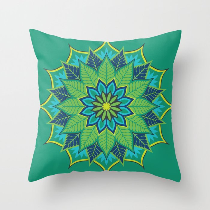 Jade Green Mandala, Springtime Abstract Throw Pillow