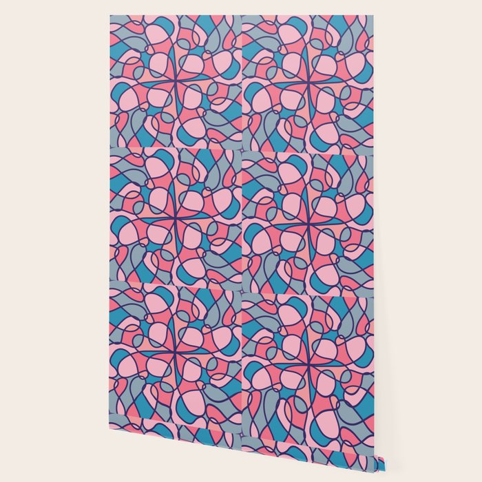 Artsy Modern Girly Coral Blue Abstract Geometric Wallpaper